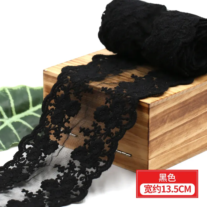 One Meter Black White Beige Red Cotton Floral Embroidered Lace Ribbon DIY Handmade Crafts Apparel Sewing Fabric Sheer Mesh Tape