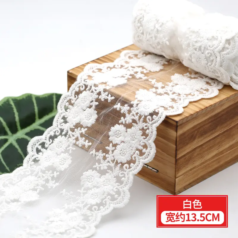 One Meter Black White Beige Red Cotton Floral Embroidered Lace Ribbon DIY Handmade Crafts Apparel Sewing Fabric Sheer Mesh Tape