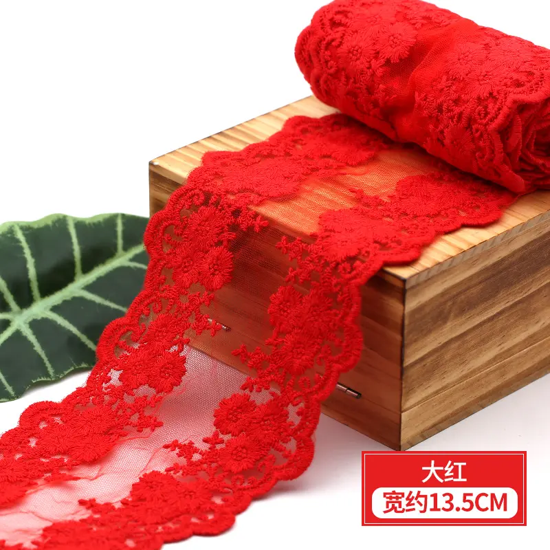 One Meter Black White Beige Red Cotton Floral Embroidered Lace Ribbon DIY Handmade Crafts Apparel Sewing Fabric Sheer Mesh Tape