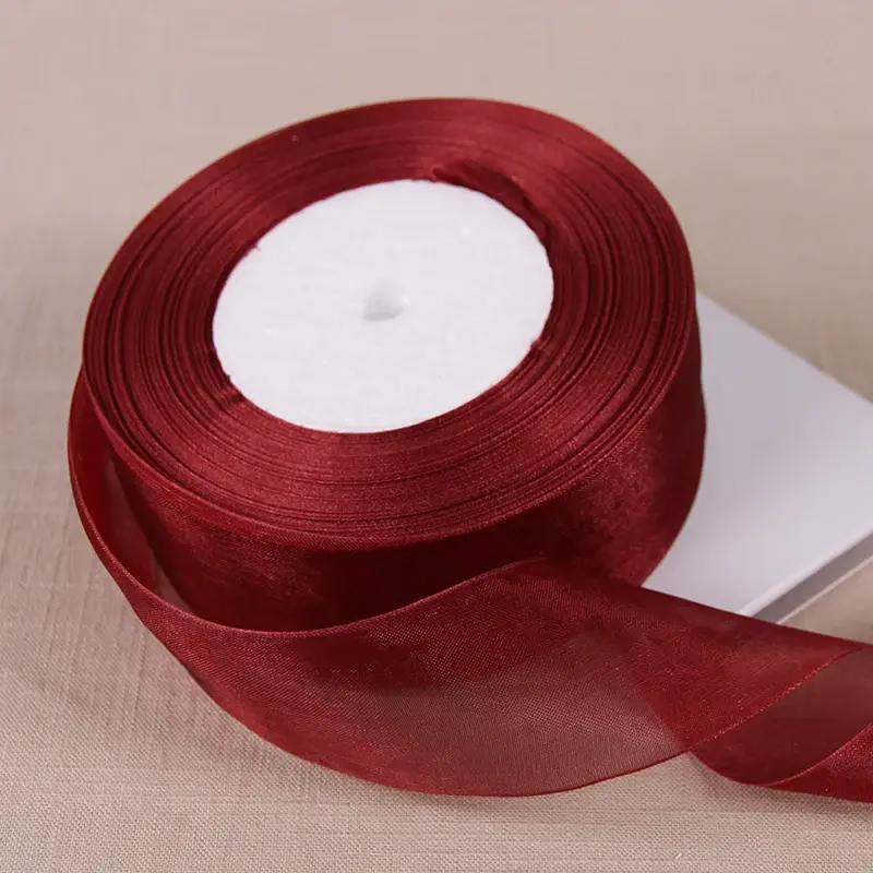 12/15/20/25/40/50mm Burgundy Transparent Organza Ribbons DIY Crafts Fabric Christmas Wedding Birthday Party Decoration Ruban