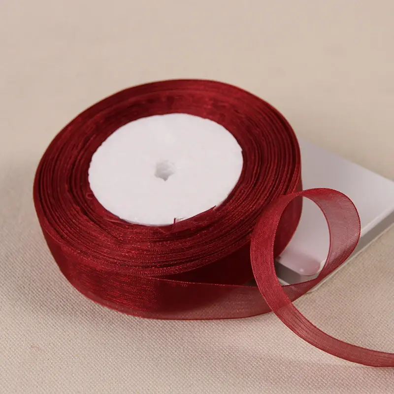 12/15/20/25/40/50mm Burgundy Transparent Organza Ribbons DIY Crafts Fabric Christmas Wedding Birthday Party Decoration Ruban