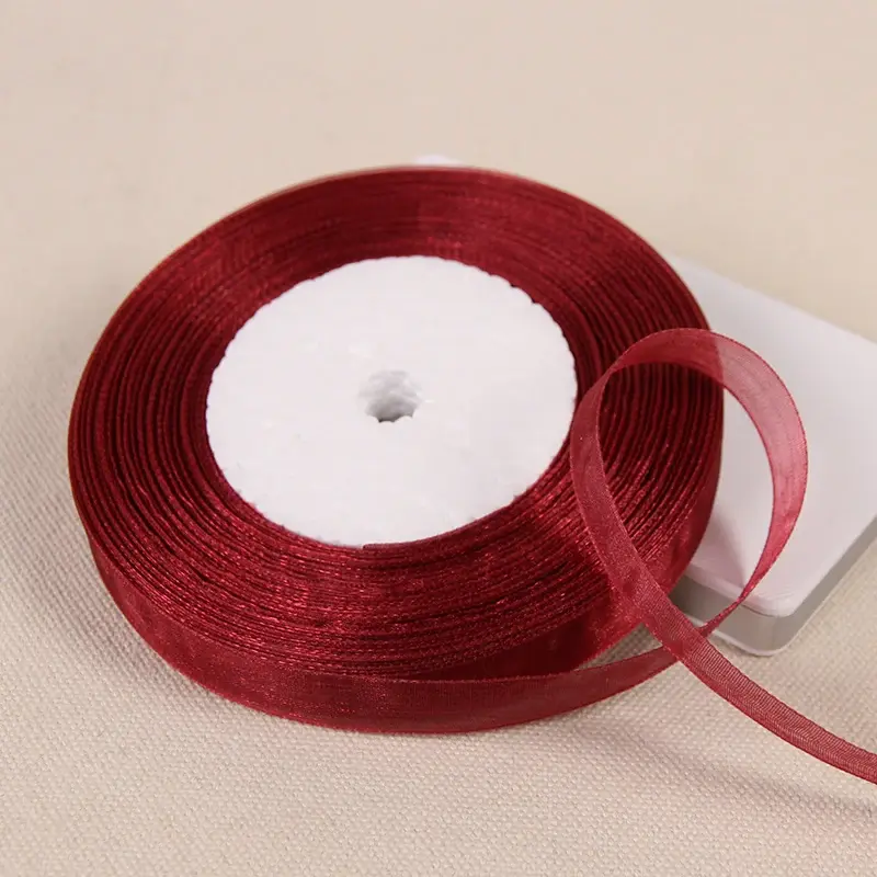 12/15/20/25/40/50mm Burgundy Transparent Organza Ribbons DIY Crafts Fabric Christmas Wedding Birthday Party Decoration Ruban