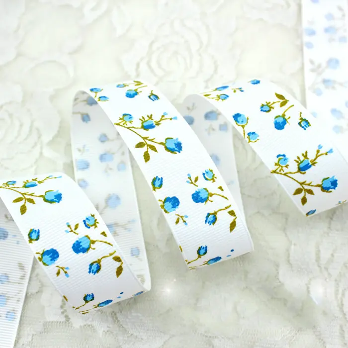 25mm Flower Printed Grosgrain Ribbons 2Meter/Lot DIY Handmade Baby Girl Headband Hairclip Bowtie Accessories Gift Box Decoration