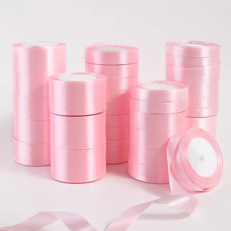 25Yards Pink Silk Satin Ribbons 0.6cm-5cm Partys Christmas Wedding Decorative Craft Supplies DIY Apparel Sewing Supplies