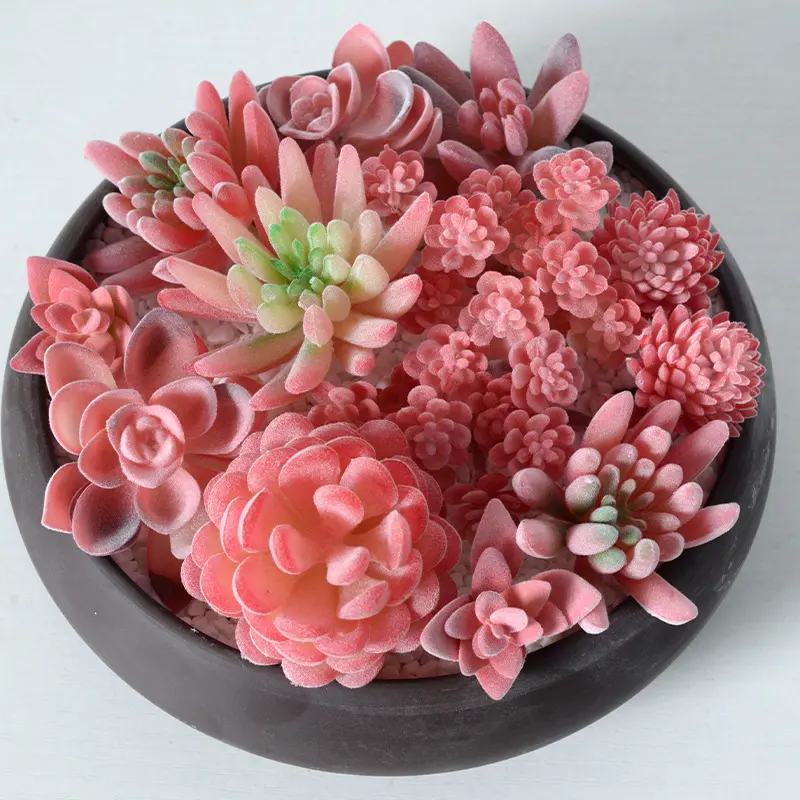 39Styles Red Flocked Artificial Succulents Plants Home Bedroom Living Room Bathroom Christmas Party Decor Fake Plants Bonsai