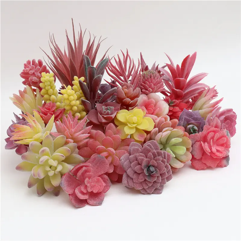 39Styles Red Flocked Artificial Succulents Plants Home Bedroom Living Room Bathroom Christmas Party Decor Fake Plants Bonsai