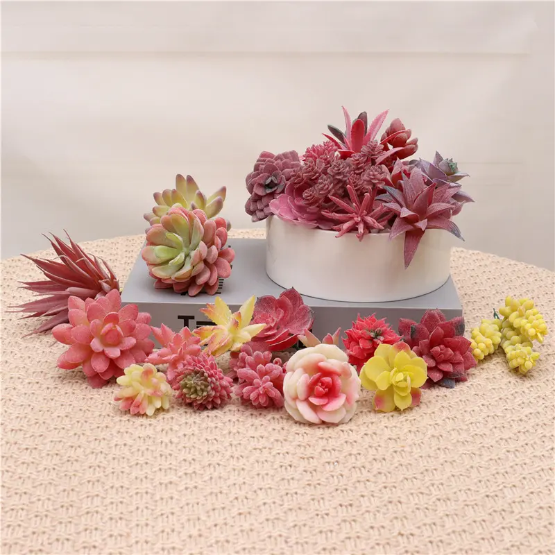 39Styles Red Flocked Artificial Succulents Plants Home Bedroom Living Room Bathroom Christmas Party Decor Fake Plants Bonsai