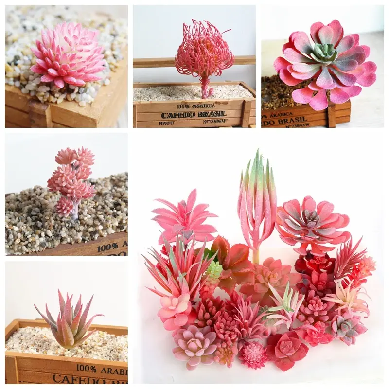 39Styles Red Flocked Artificial Succulents Plants Home Bedroom Living Room Bathroom Christmas Party Decor Fake Plants Bonsai