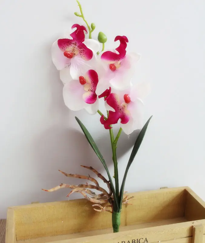 28cm 4Heads Artificial Butterfly Orchid Flower Branch Home Garden Decoration DIY Wedding Flower Wall Arches Fake Flowers Flores