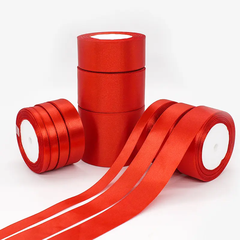 25Yards Red Satin Ribbons 0.6cm 1cm 1.2cm 1.5cm 2cm 2.5cm 4cm 5cm Handmade DIY Wedding Bow Party Decoration Gift Wrapping Ribbon