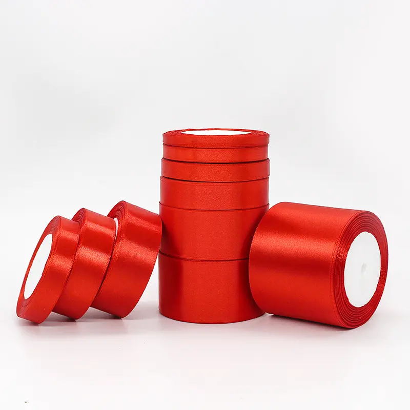 25Yards Red Satin Ribbons 0.6cm 1cm 1.2cm 1.5cm 2cm 2.5cm 4cm 5cm Handmade DIY Wedding Bow Party Decoration Gift Wrapping Ribbon