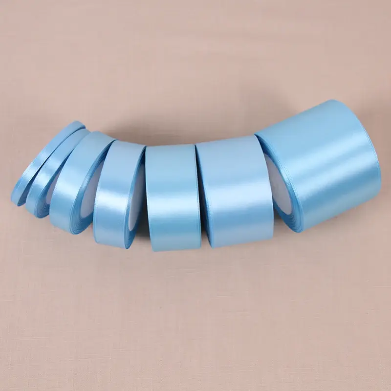(25 Yards/roll) 10/15/20/25/40/50mm Sky Blue Single Face Satin Ribbon Party Decoration Gift Wrapping Christmas Ribbons Sewing