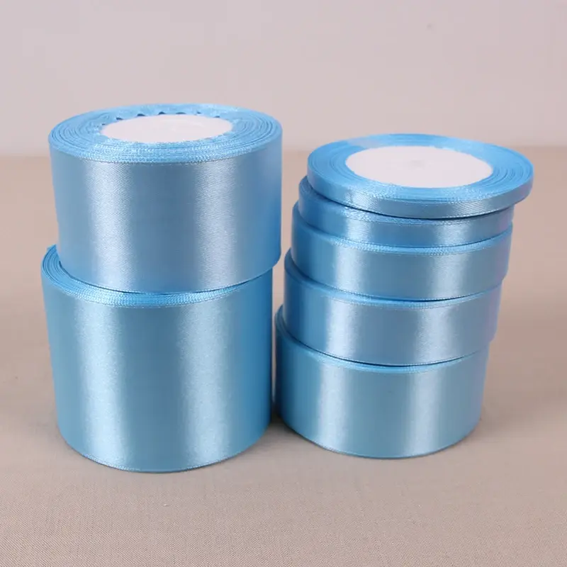 (25 Yards/roll) 10/15/20/25/40/50mm Sky Blue Single Face Satin Ribbon Party Decoration Gift Wrapping Christmas Ribbons Sewing
