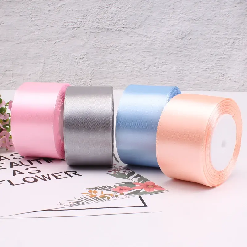 White Pink Beige Blue Purple 5cm Satin Ribbons 22Meters/Roll Wedding Party Decoration Birthday Cake Gift Box Wrapping Ribbons