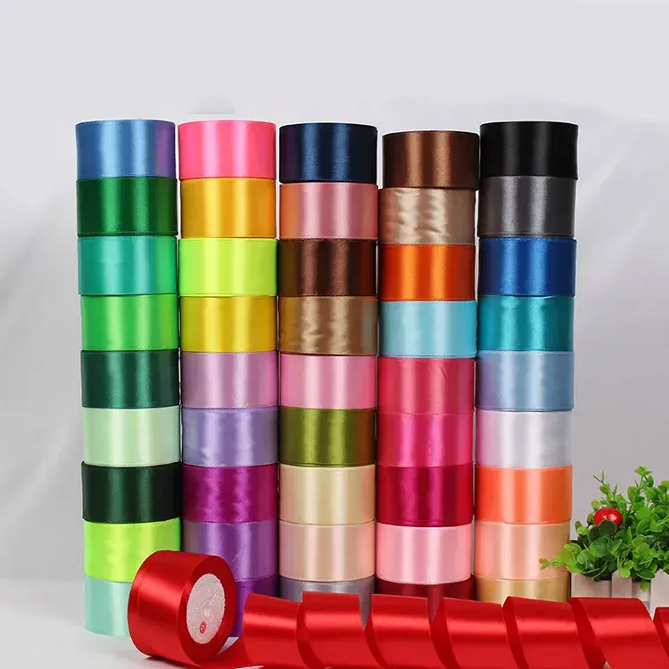 White Pink Beige Blue Purple 5cm Satin Ribbons 22Meters/Roll Wedding Party Decoration Birthday Cake Gift Box Wrapping Ribbons