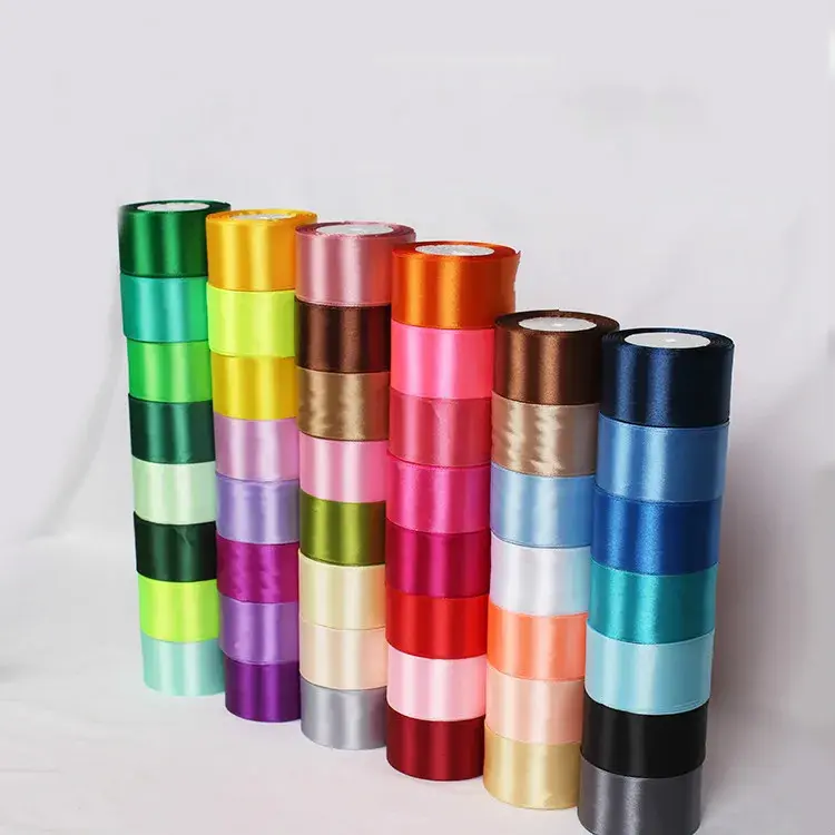 White Pink Beige Blue Purple 5cm Satin Ribbons 22Meters/Roll Wedding Party Decoration Birthday Cake Gift Box Wrapping Ribbons