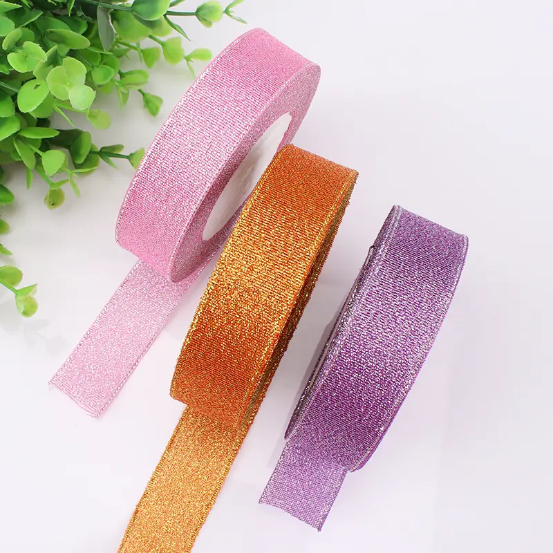 6/10/15/20/25/40mm Gold Silver Metallic Ribbon Christmas Halloween Wedding Birthday Party Gift Box Wrapping Glitter Ribbons