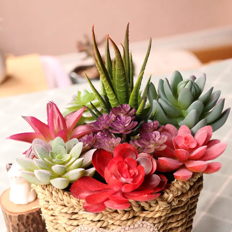 Artificial Green Purple Red Flocking Succulent Plants DIY Home Garden Office Wedding Decoration Mini Bonsai Plante Artificielle