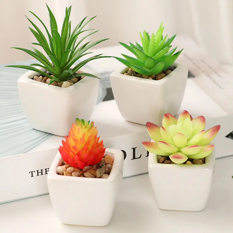 Artificial Green Purple Red Flocking Succulent Plants DIY Home Garden Office Wedding Decoration Mini Bonsai Plante Artificielle