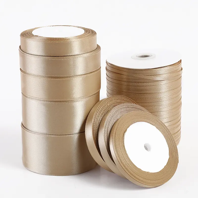 Khaki Silk Satin Ribbons 25Yards 6/10/12/15/20/25/40/50mm Crafts Bow Handmade Gift Wrap Partys Christmas Wedding Decorative