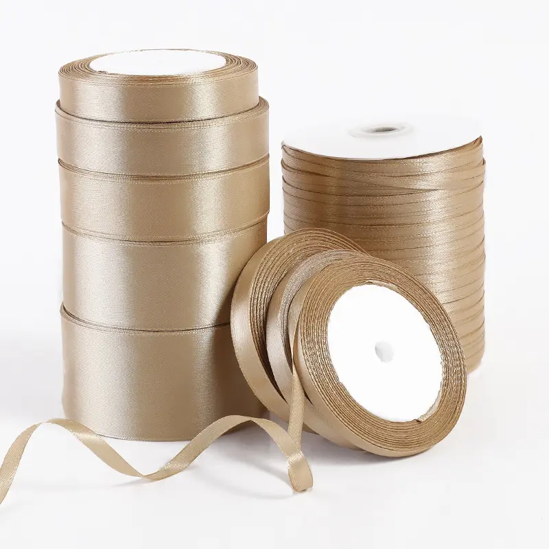 Khaki Silk Satin Ribbons 25Yards 6/10/12/15/20/25/40/50mm Crafts Bow Handmade Gift Wrap Partys Christmas Wedding Decorative