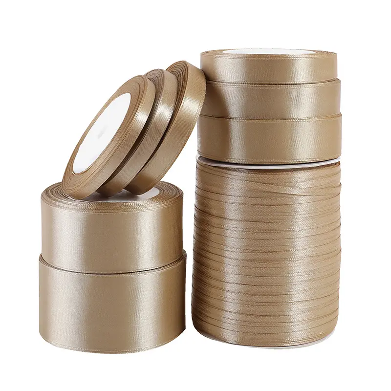 Khaki Silk Satin Ribbons 25Yards 6/10/12/15/20/25/40/50mm Crafts Bow Handmade Gift Wrap Partys Christmas Wedding Decorative