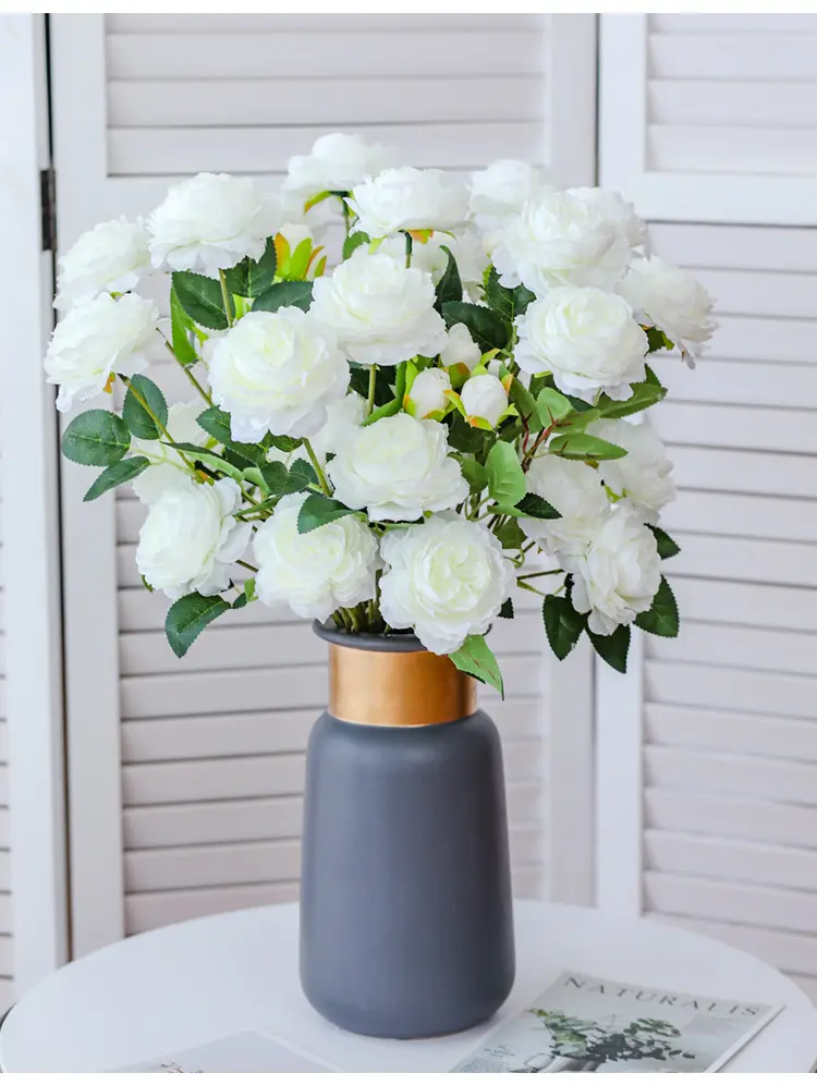Artificial Rose Flowers 3 Heads Pink White Peonies Silk Flower Wedding Garden Birthday Party Decoration Fake Flower Bouquet