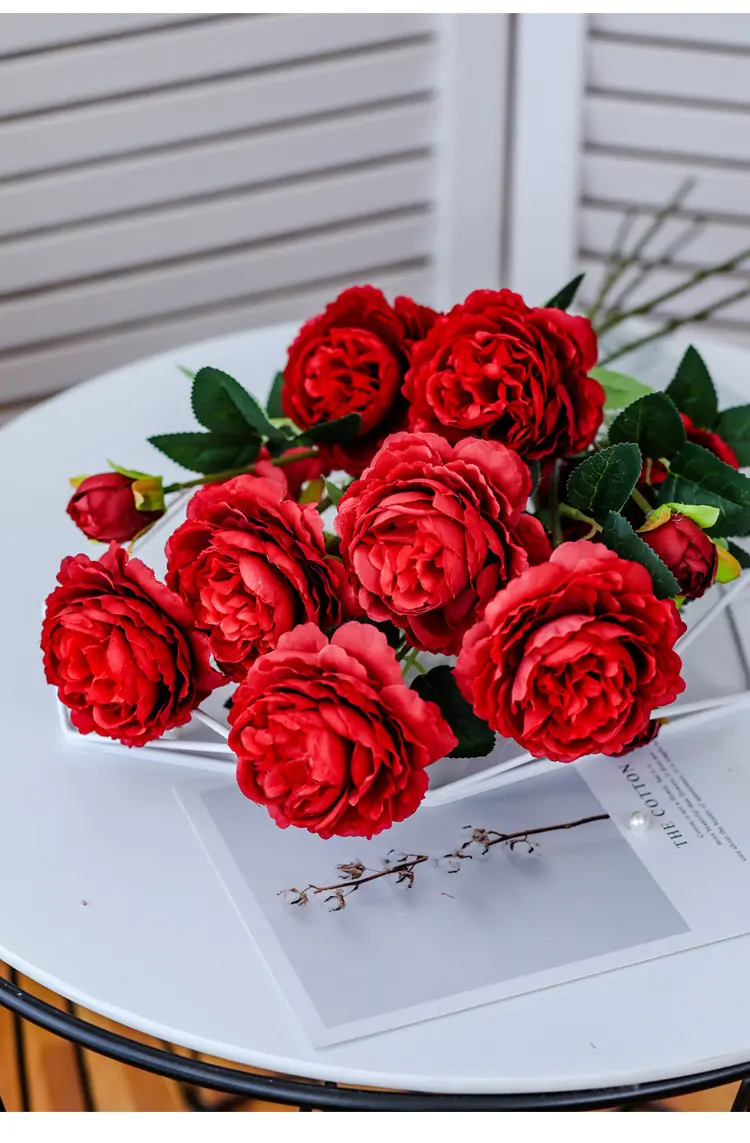 Artificial Rose Flowers 3 Heads Pink White Peonies Silk Flower Wedding Garden Birthday Party Decoration Fake Flower Bouquet