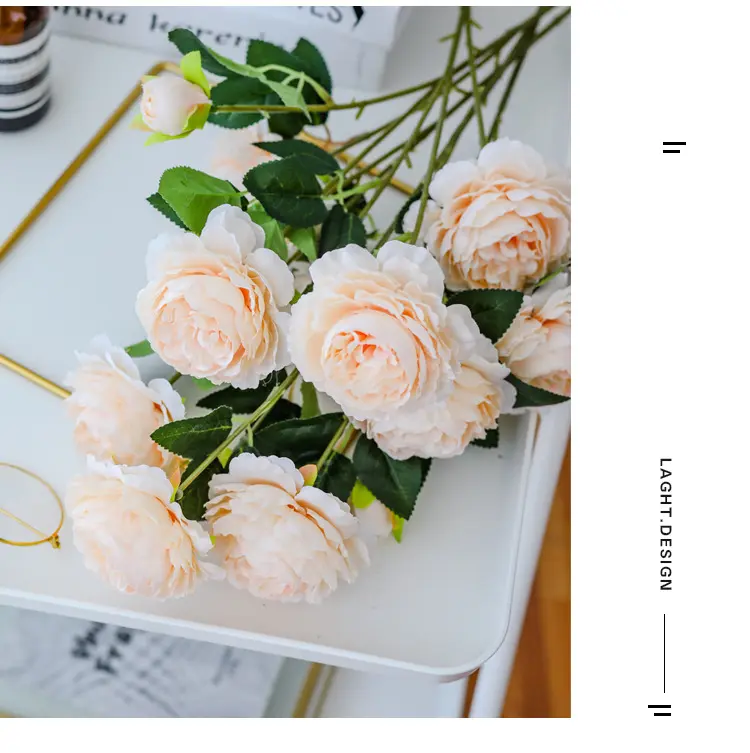 Artificial Rose Flowers 3 Heads Pink White Peonies Silk Flower Wedding Garden Birthday Party Decoration Fake Flower Bouquet
