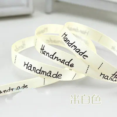 5meters/lot 10mm Printed "Handmade" Grosgrain Ribbon Christmas Ribbons Decorative Gift Packing Wedding Crafts Supplies