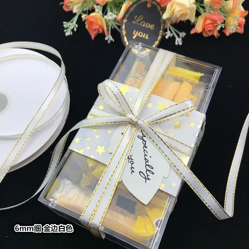6mm Gold Edge Satin Ribbon DIY Handmade Crafts Fabric Christmas Halloween Wedding Birthday Party Gift Wrapping Ribbon