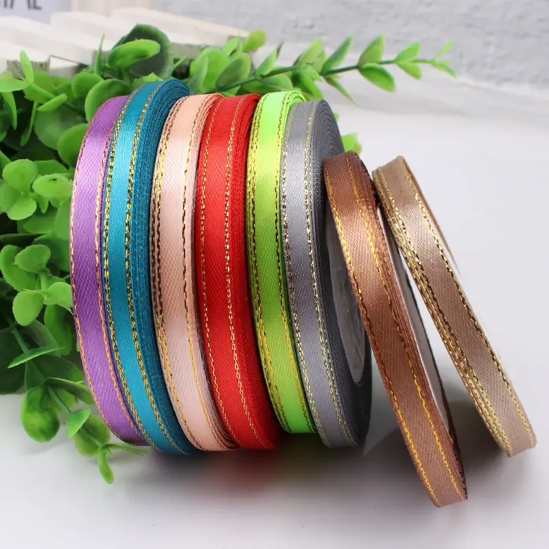 6mm Gold Edge Satin Ribbon DIY Handmade Crafts Fabric Christmas Halloween Wedding Birthday Party Gift Wrapping Ribbon