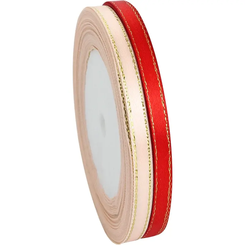 6mm Gold Edge Satin Ribbon DIY Handmade Crafts Fabric Christmas Halloween Wedding Birthday Party Gift Wrapping Ribbon