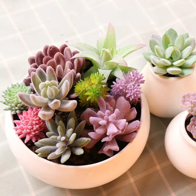 Various Tropical Artificial Succulent Plants Lotus Landscape Decorative Flower Mini Green Fake Plants Home Garden Decoration