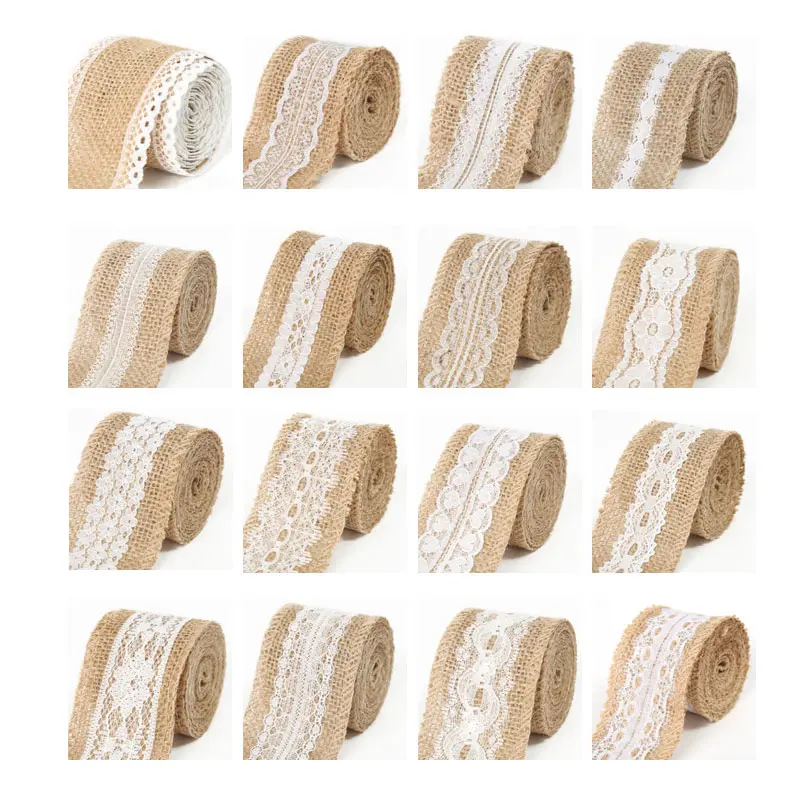 2inch 5cm Natural Jute Burlap Ribbon Rustic Vintage Wedding Decor Hessian Lace Jute Tape Christmas Birthday Party Supplies DIY