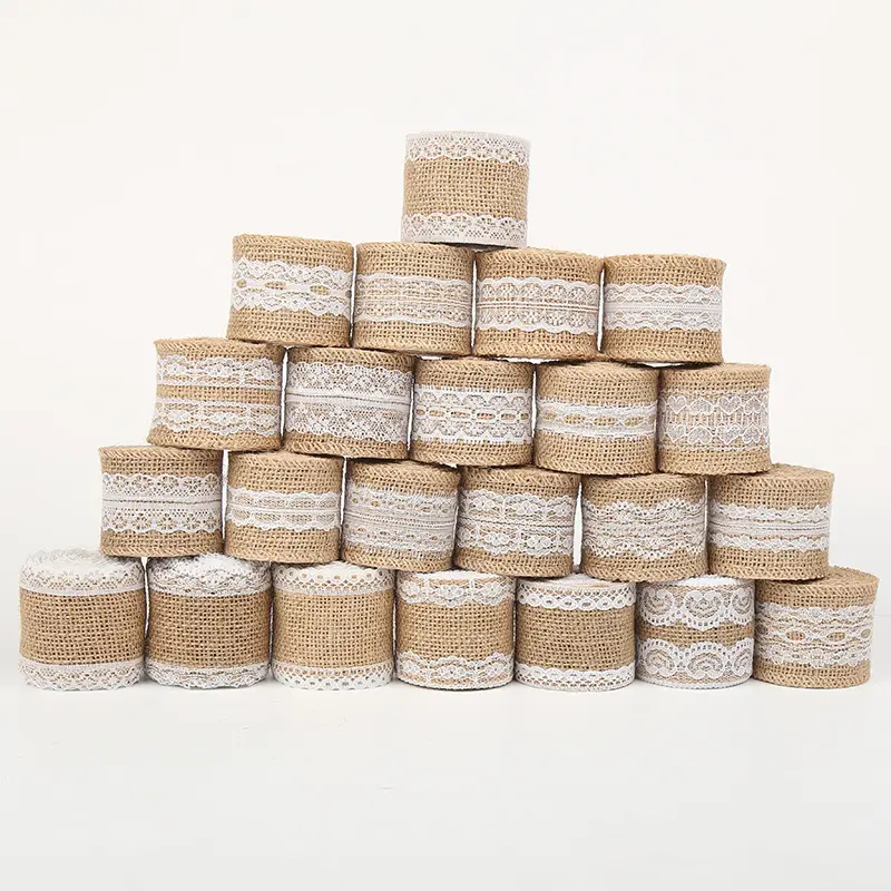 2inch 5cm Natural Jute Burlap Ribbon Rustic Vintage Wedding Decor Hessian Lace Jute Tape Christmas Birthday Party Supplies DIY