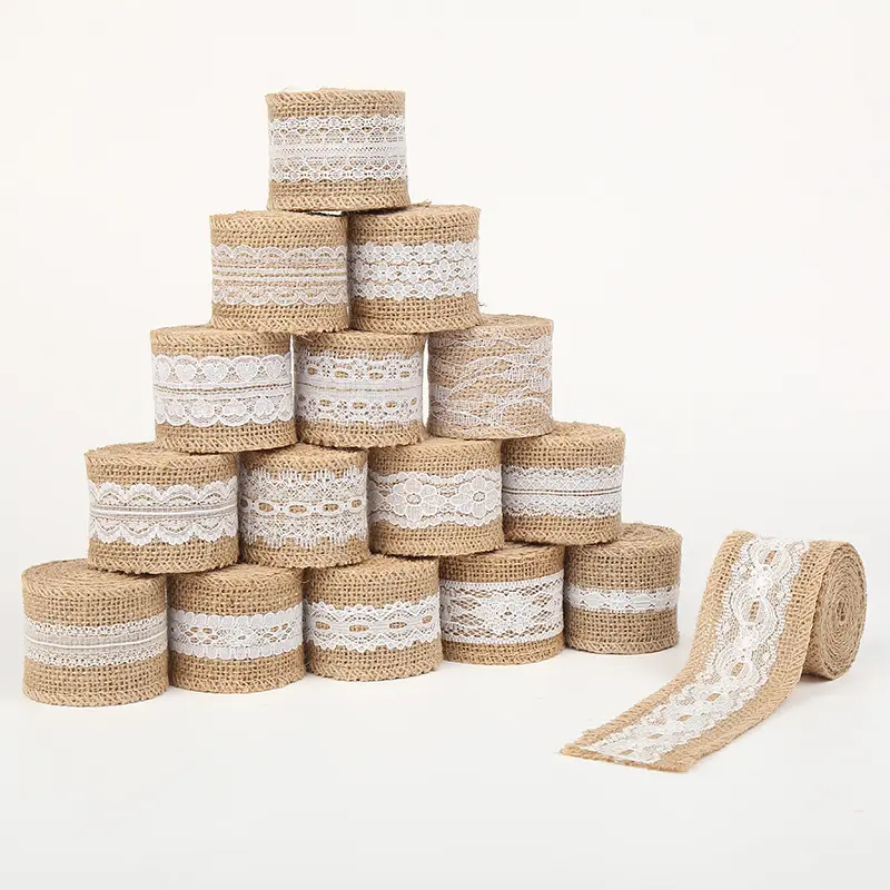 2inch 5cm Natural Jute Burlap Ribbon Rustic Vintage Wedding Decor Hessian Lace Jute Tape Christmas Birthday Party Supplies DIY