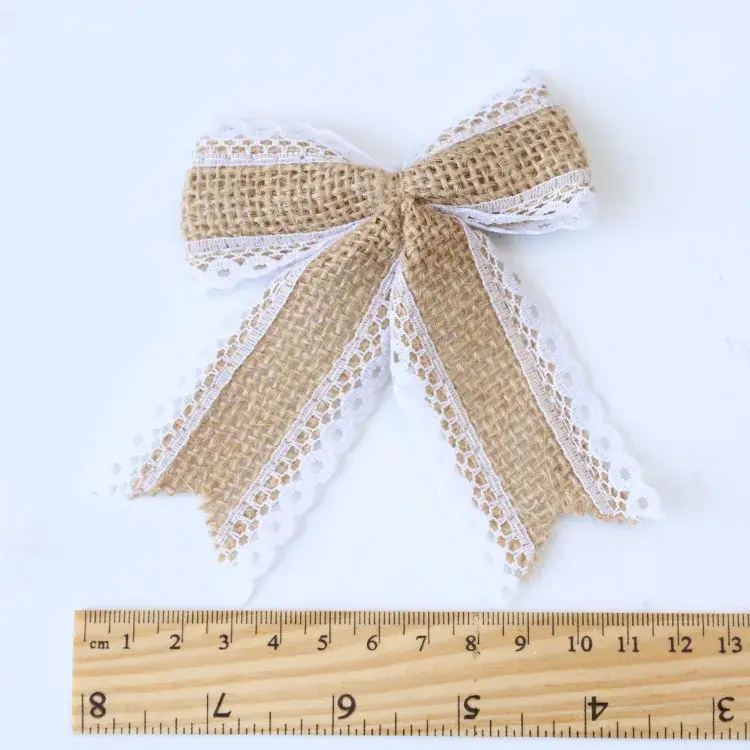 6pcs/pack Jute Burlap Lace Pearl Bow Christmas Tree Decoration Halloween New Year Ornaments Bowknot DIY Crafts Supplies