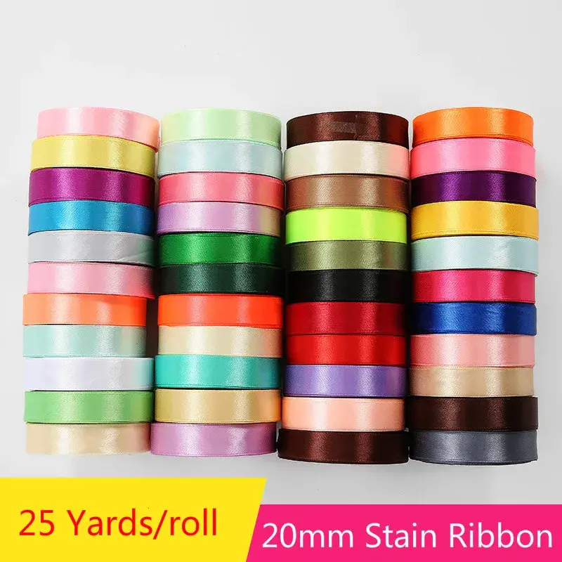 25 Yards 20mm Satin Ribbon DIY Bow Craft Handmade Wedding Party Decoration Gift Wrapping Scrapbooking Supplies