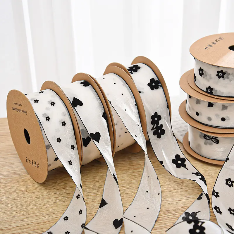10 Yards 40MM Flocked Dot Chiffon Organza Ribbon for Hair Bows DIY Crafts Handmade Accessories Material
