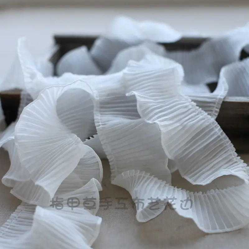 1Meter Chiffon Pleated Ruffles Lace Ribbon 5.5cm Wide DIY Handmade Crafts Fabric Home Textile Decoration Lace Tape