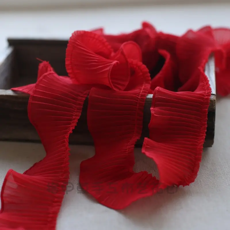 1Meter Chiffon Pleated Ruffles Lace Ribbon 5.5cm Wide DIY Handmade Crafts Fabric Home Textile Decoration Lace Tape