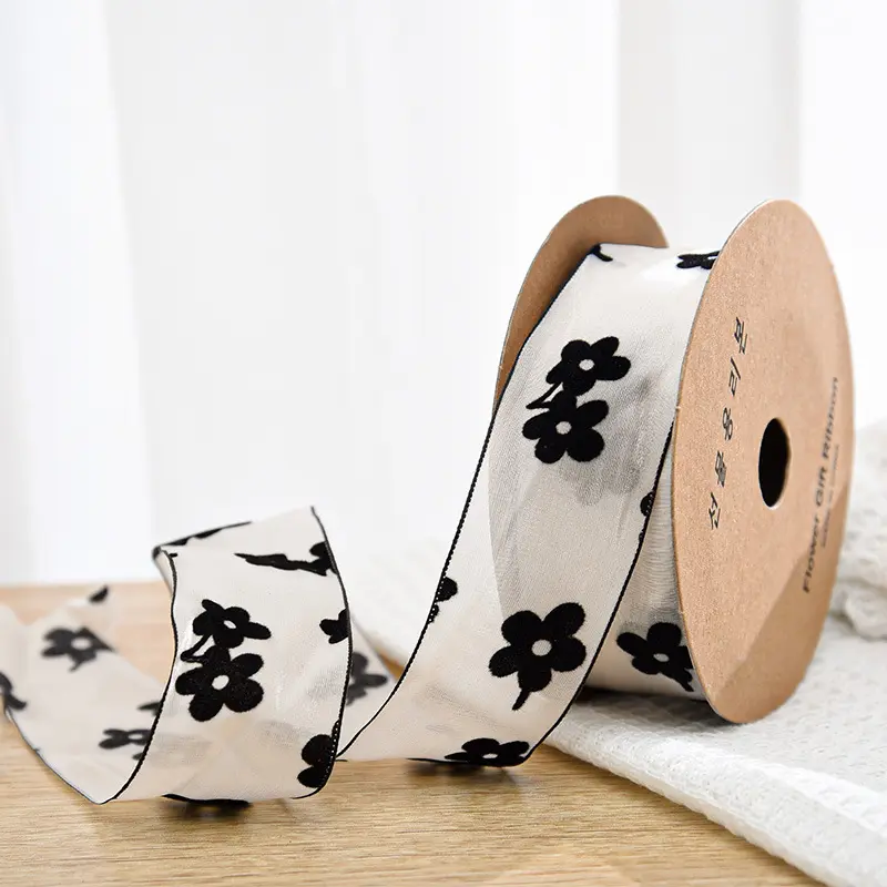 10 Yards 40MM Flocked Dot Chiffon Organza Ribbon for Hair Bows DIY Crafts Handmade Accessories Material