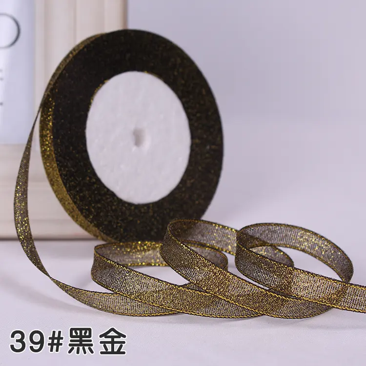 25Yard/Roll 10mm Gold Silver Glitter Ribbon Christmas Halloween Gift Wrapping Wedding Decorative DIY Handmade Crafts Material