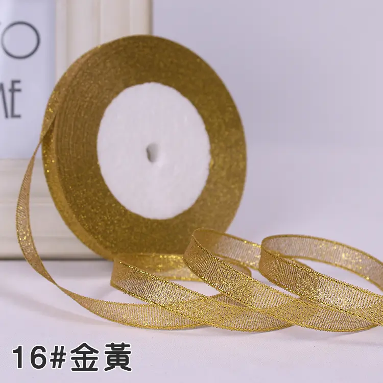 25Yard/Roll 10mm Gold Silver Glitter Ribbon Christmas Halloween Gift Wrapping Wedding Decorative DIY Handmade Crafts Material