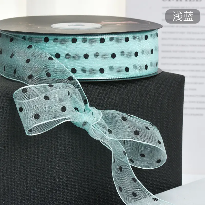 25mm 45Meter Transparent Organza Round Dot Ribbon Packaging Wedding Event Party Christmas Handmade Bow Hair Accessory