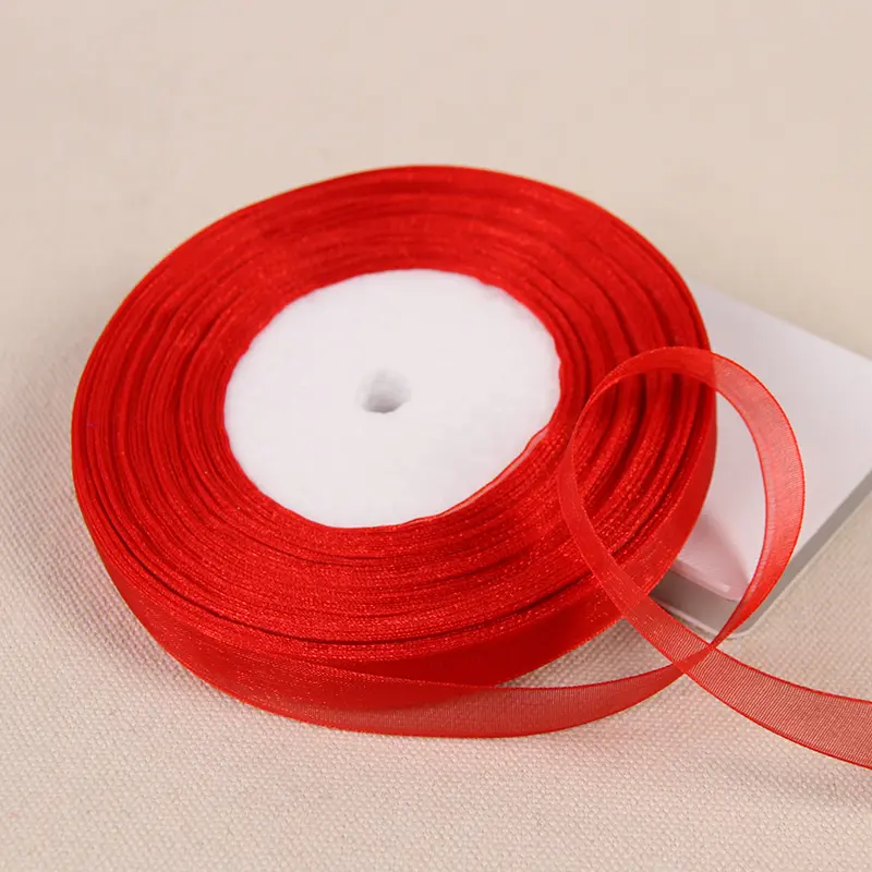 12/15/20/25/40/50mm Red Transparent Organza Ribbons DIY Crafts Fabric Wedding Birthday Party Decoration Gift Wrapping Ribbons