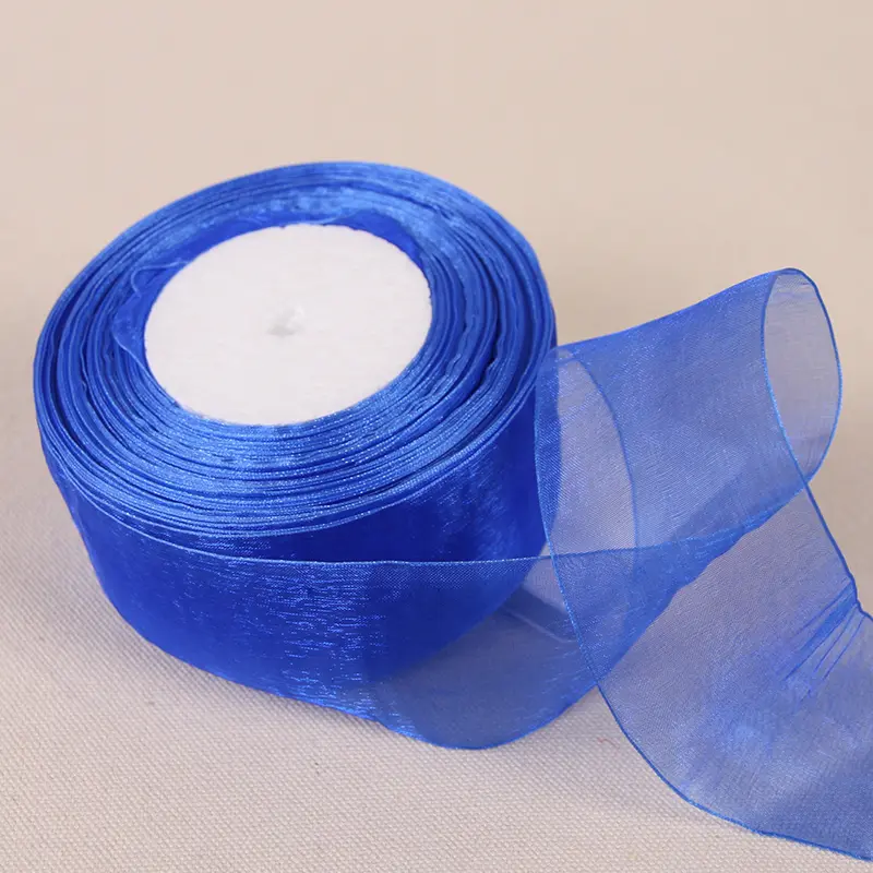 12/15/20/25/40/50mm Royal Blue Transparent Organza Ribbons DIY Crafts Fabric Christmas Wedding Birthday Party Decoration Ruban