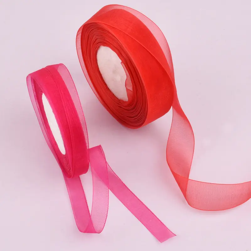 White Pink Red Blue Green Purple Organza Ribbon 12-15-20-25-40-50mm Transparent Chiffon Tape DIY Crafts Fabric Gift Wrapping
