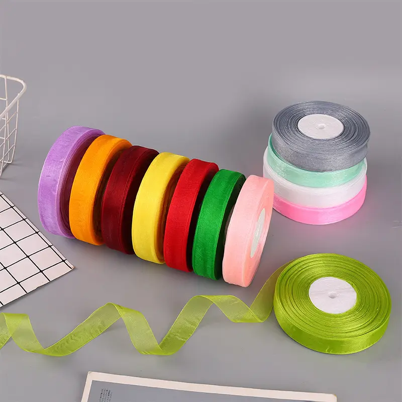 White Pink Red Blue Green Purple Organza Ribbon 12-15-20-25-40-50mm Transparent Chiffon Tape DIY Crafts Fabric Gift Wrapping